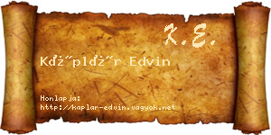 Káplár Edvin névjegykártya